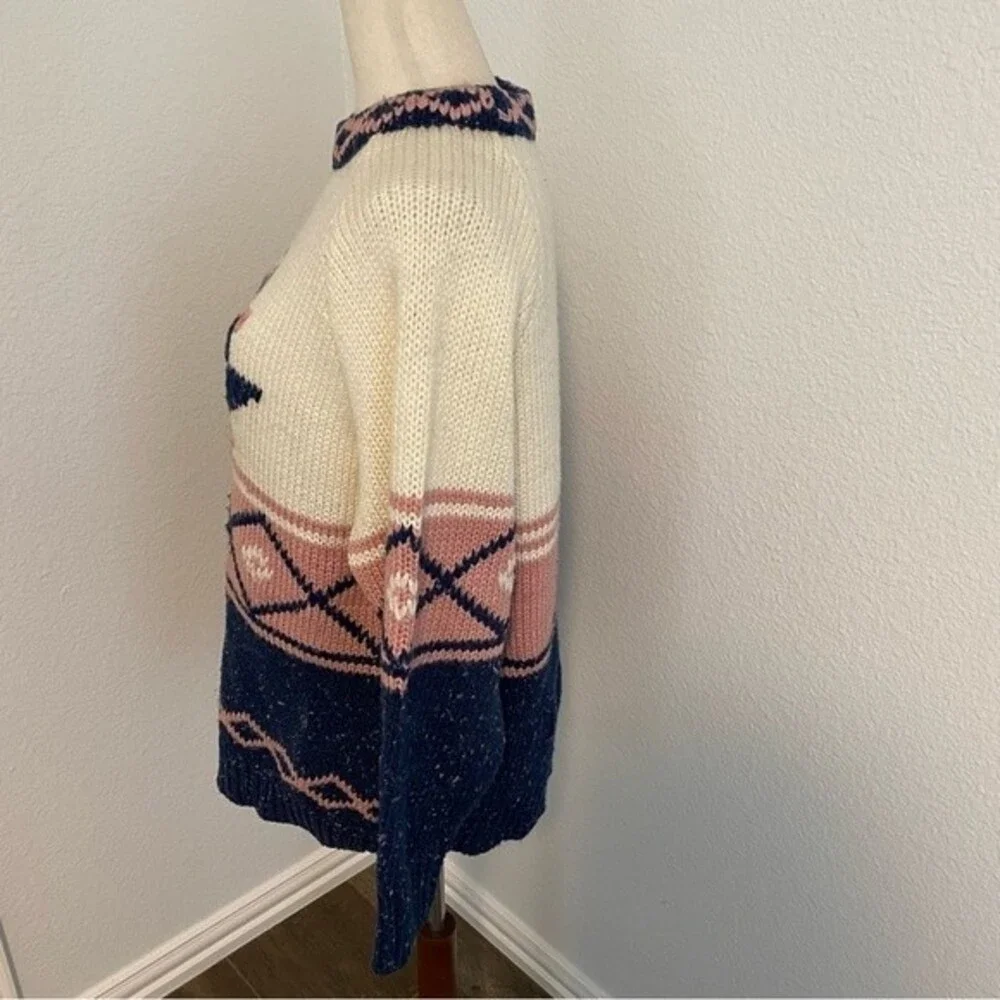 FaBE Vintage Sweater Navy Pink Cream Ski Winter Diamond Snowflake Design Size S